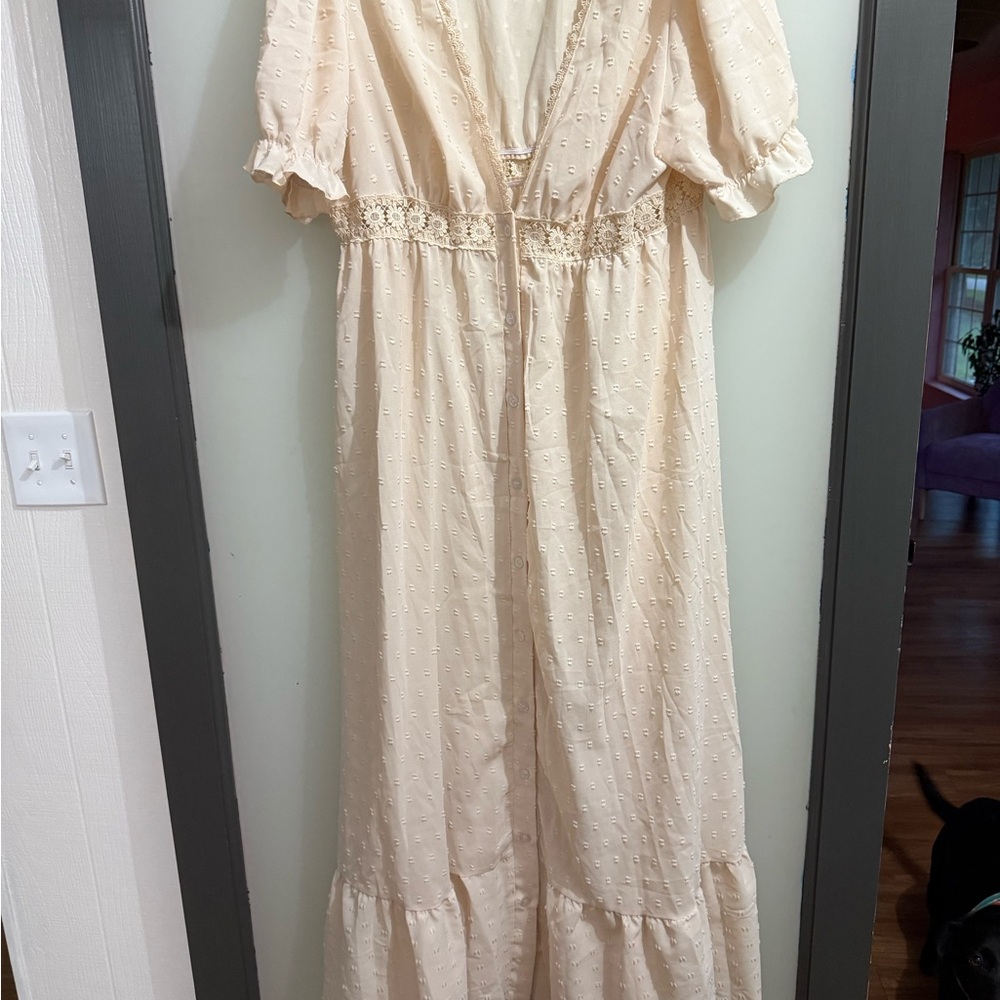 SHEIN Cream Maxi Dress with Puff Sleeves